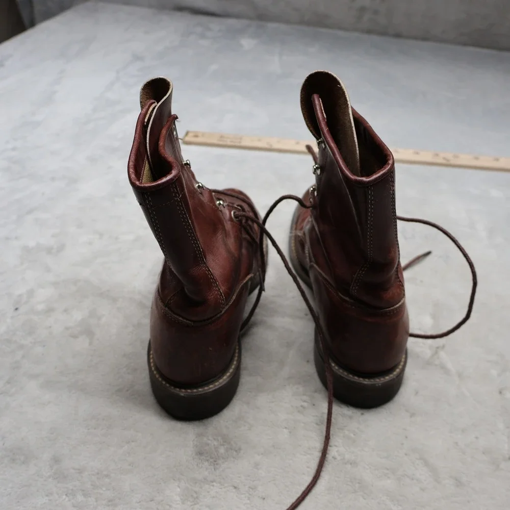 Justin‎ Mens 7.5B Roper Boots Red Leather Lace Up Kiltie Rugged Workwear VTG USA